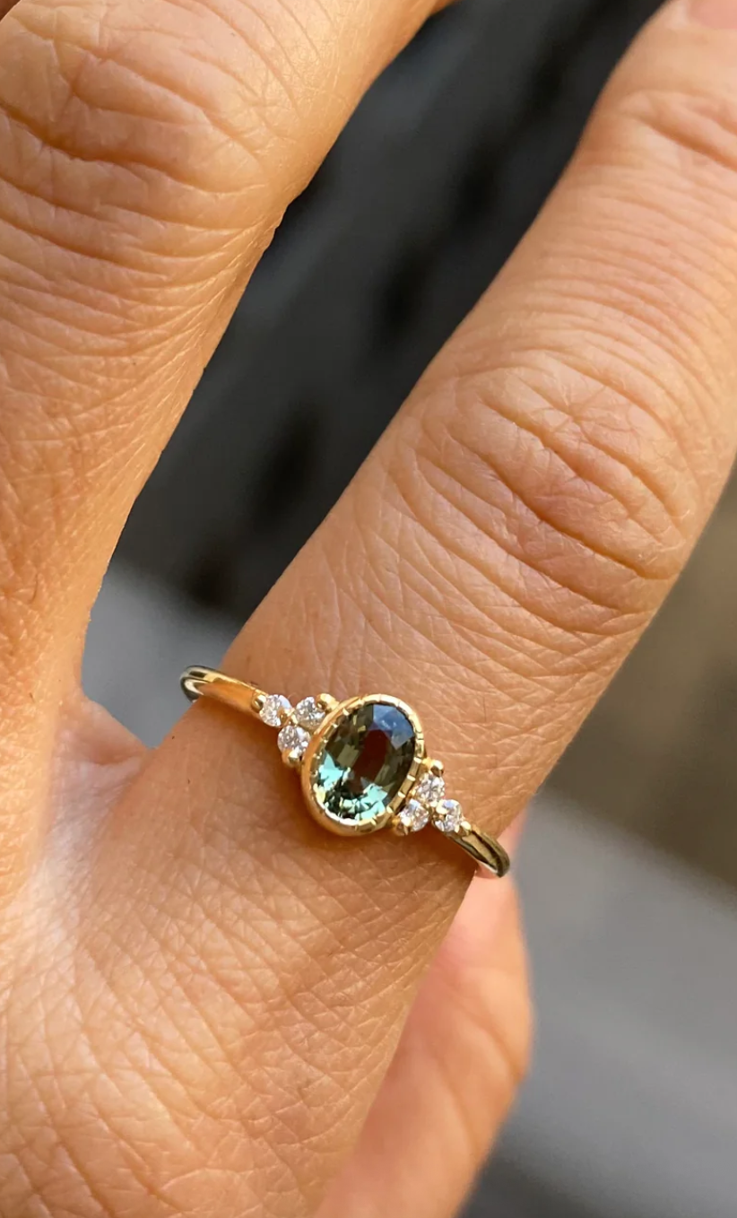 Oval Green Sapphire Cluster Ring